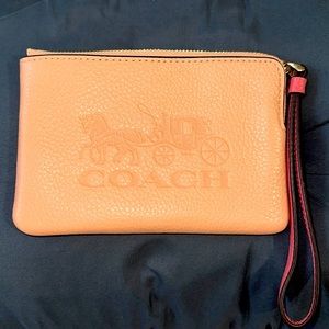 Coach Corner Zip Wristlet in Colorblock W/Horse &Carriage Faded Blush-Pink strap